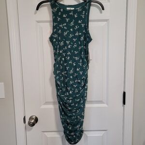 Nordstrom BP Green Floral Runched Bodycon Mini Dress Women's Size S